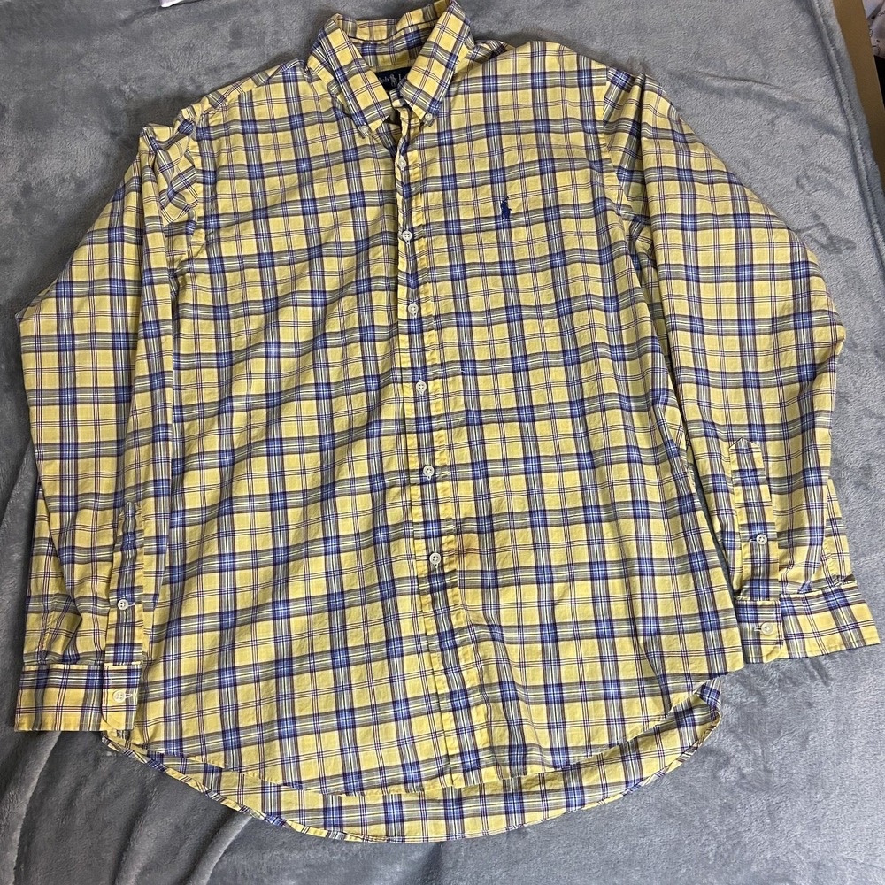 Ralph Lauren Men's Navy Yellow Plaid Classic Dress Shirt Pony X-Large - Picture 8 of 9